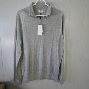 Reiss Blackhaller Quarter Zip Sweater Mens XL Pale Grey Wool Blend Funnel Neck